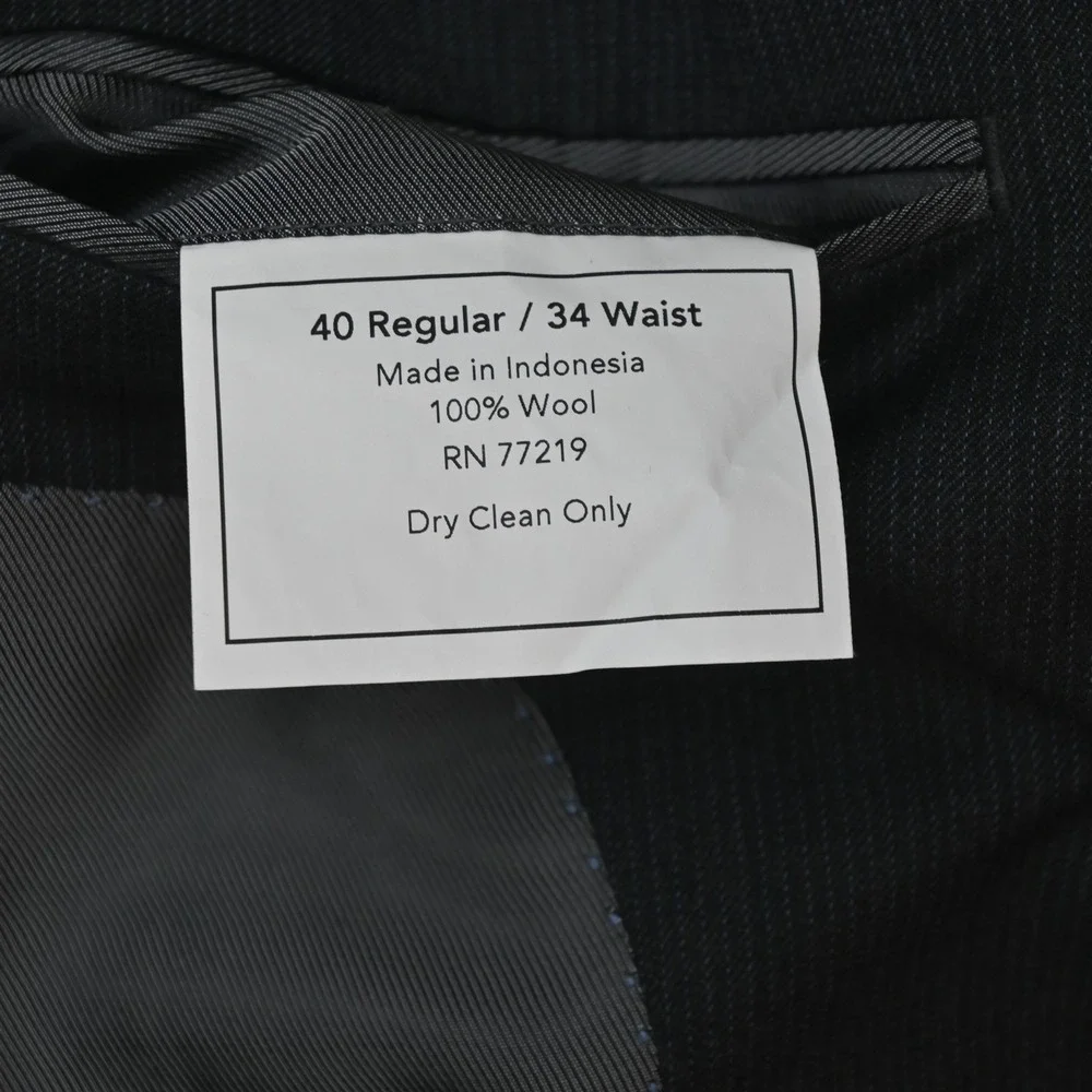 Pronto Uomo 40R 33x30 Gray Striped 100% Wool Mens Jacket Pants Suit